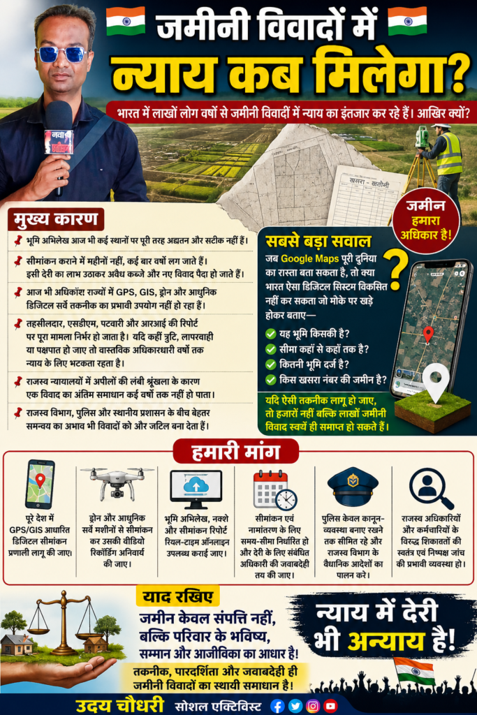 जमीनी विवादों के समाधान हेतु राजस्व व्यवस्था में व्यापक सुधार और डिजिटल सीमांकन प्रणाली लागू करने की मांग
